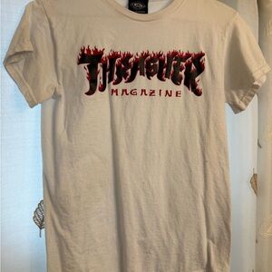 Thrasher White Tee with Red Flame Logo